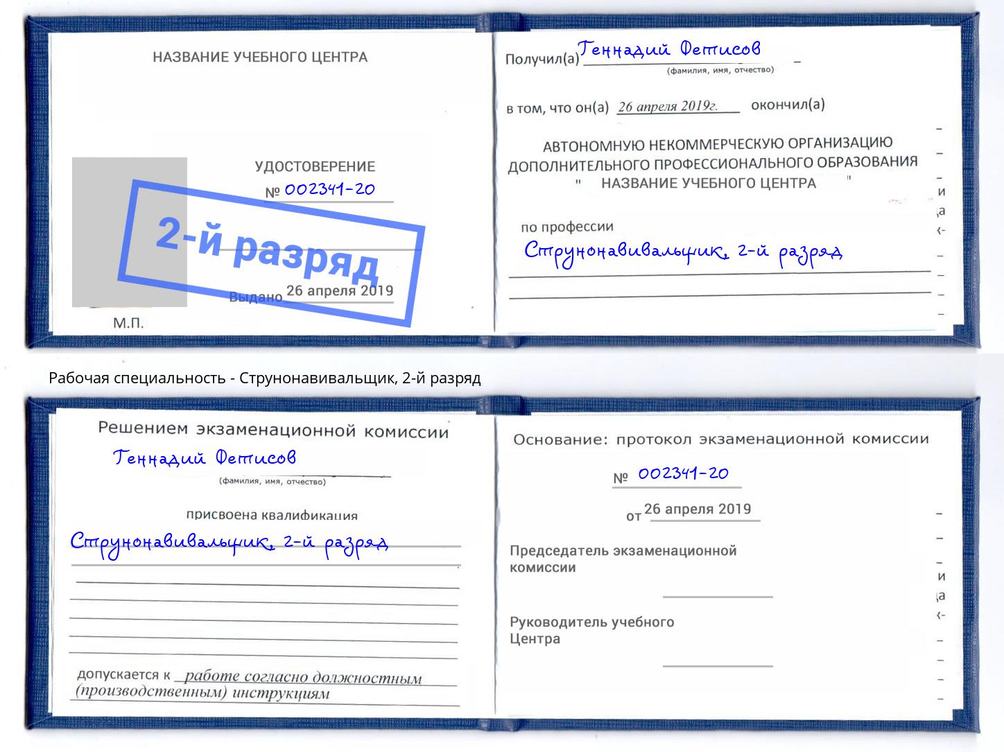 корочка 2-й разряд Струнонавивальщик Старая Русса