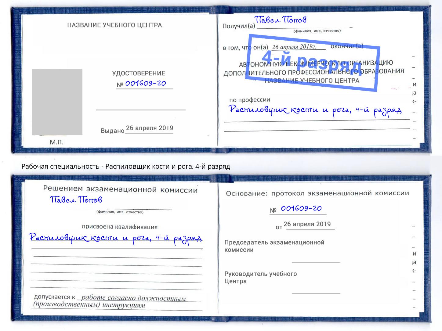 корочка 4-й разряд Распиловщик кости и рога Старая Русса