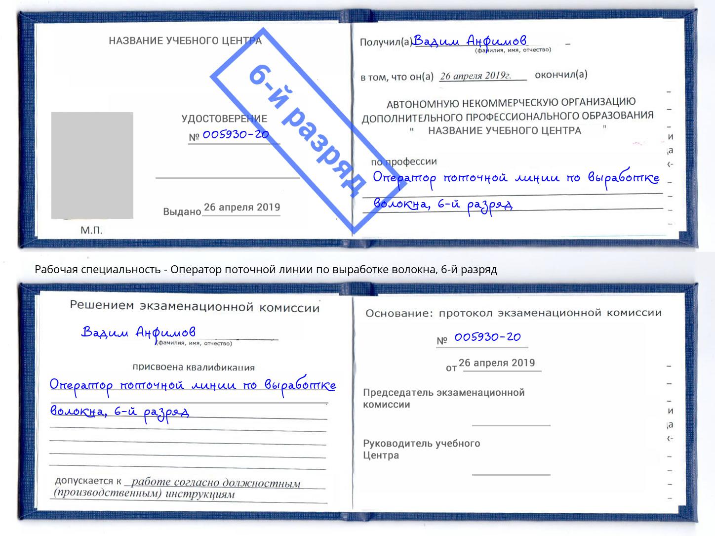 корочка 6-й разряд Оператор поточной линии по выработке волокна Старая Русса