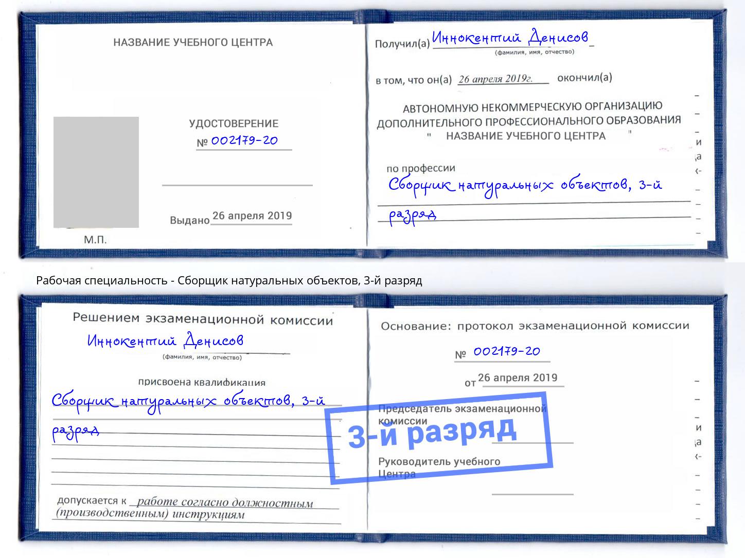 корочка 3-й разряд Сборщик натуральных объектов Старая Русса