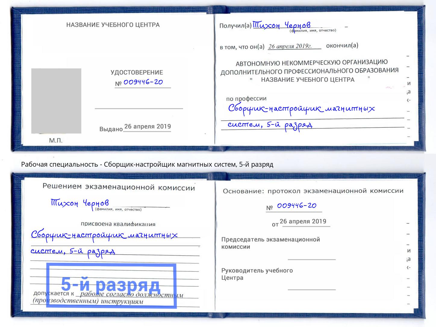 корочка 5-й разряд Сборщик-настройщик магнитных систем Старая Русса