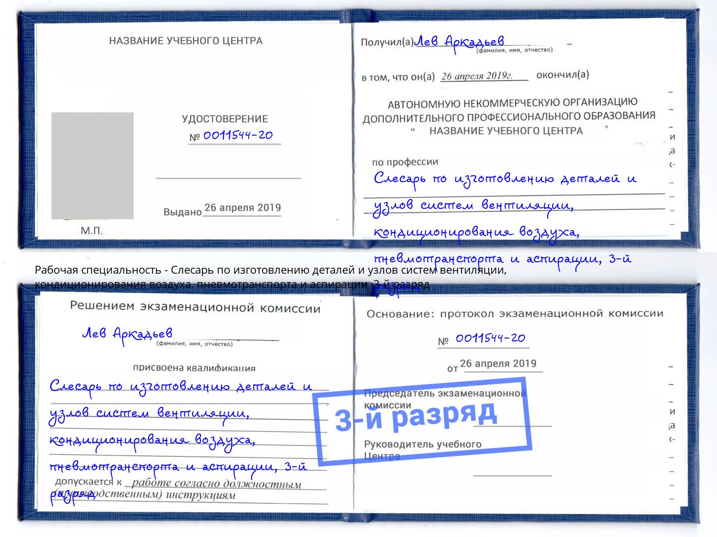 корочка 3-й разряд Слесарь по изготовлению деталей и узлов систем вентиляции, кондиционирования воздуха, пневмотранспорта и аспирации Старая Русса